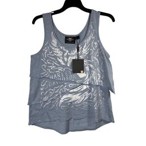 Harley Davidson Tank Top Womens S Blue New Metallic Eagle Layered Sleeveless